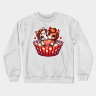 Valentine Horse Couple In A Cupcake Crewneck Sweatshirt